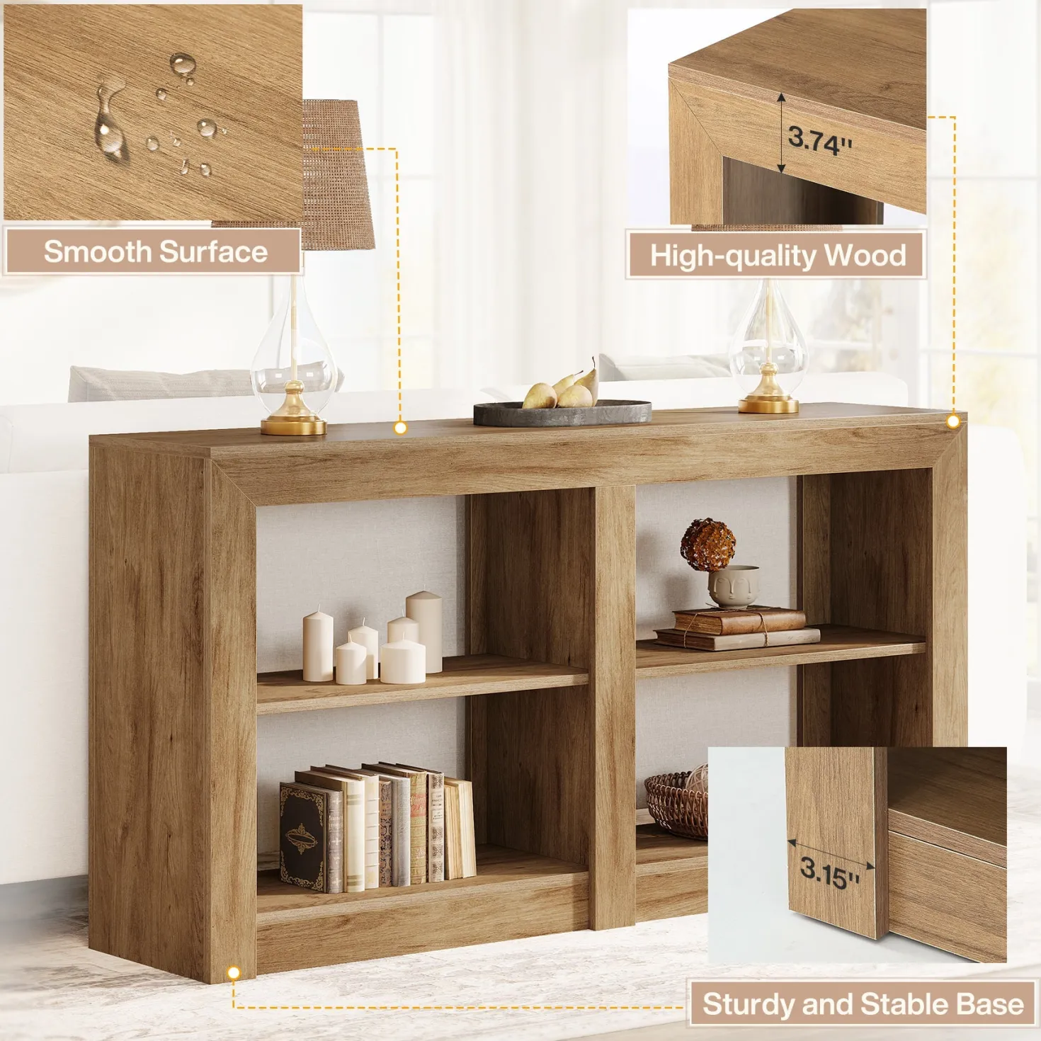 59" Console Table, 3-Tier Sofa Table Entryway Table with Storage