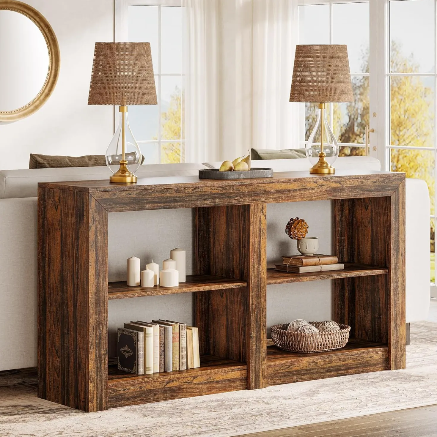 59" Console Table, 3-Tier Sofa Table Entryway Table with Storage