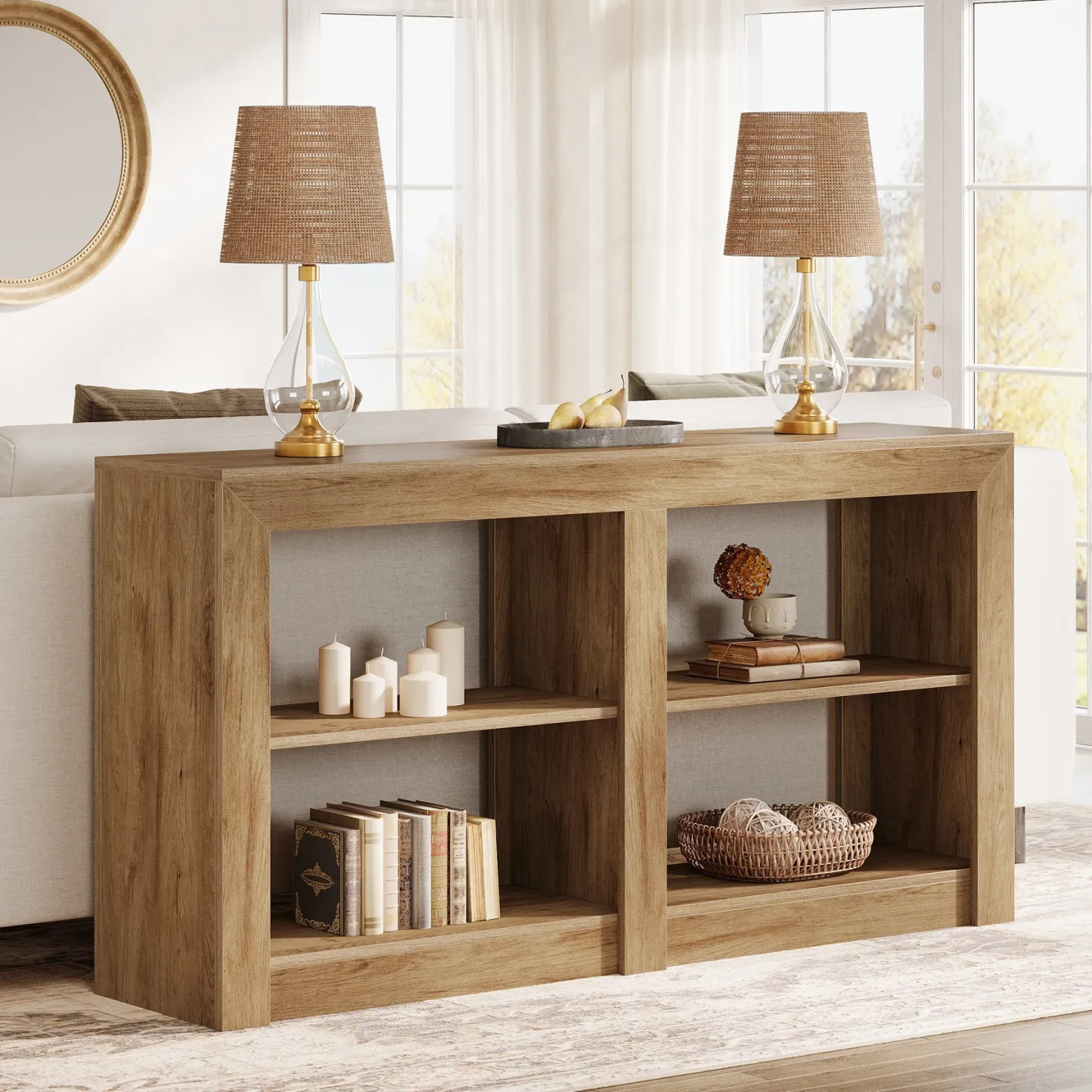 59" Console Table, 3-Tier Sofa Table Entryway Table with Storage