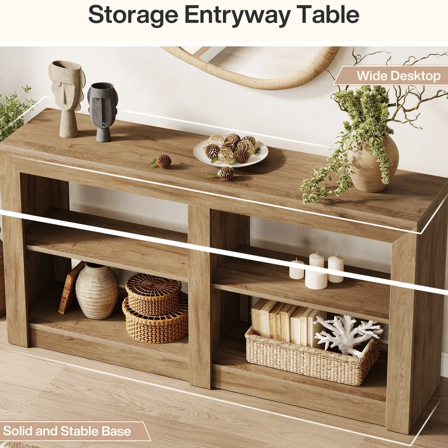59" Console Table, 3-Tier Sofa Table Entryway Table with Storage