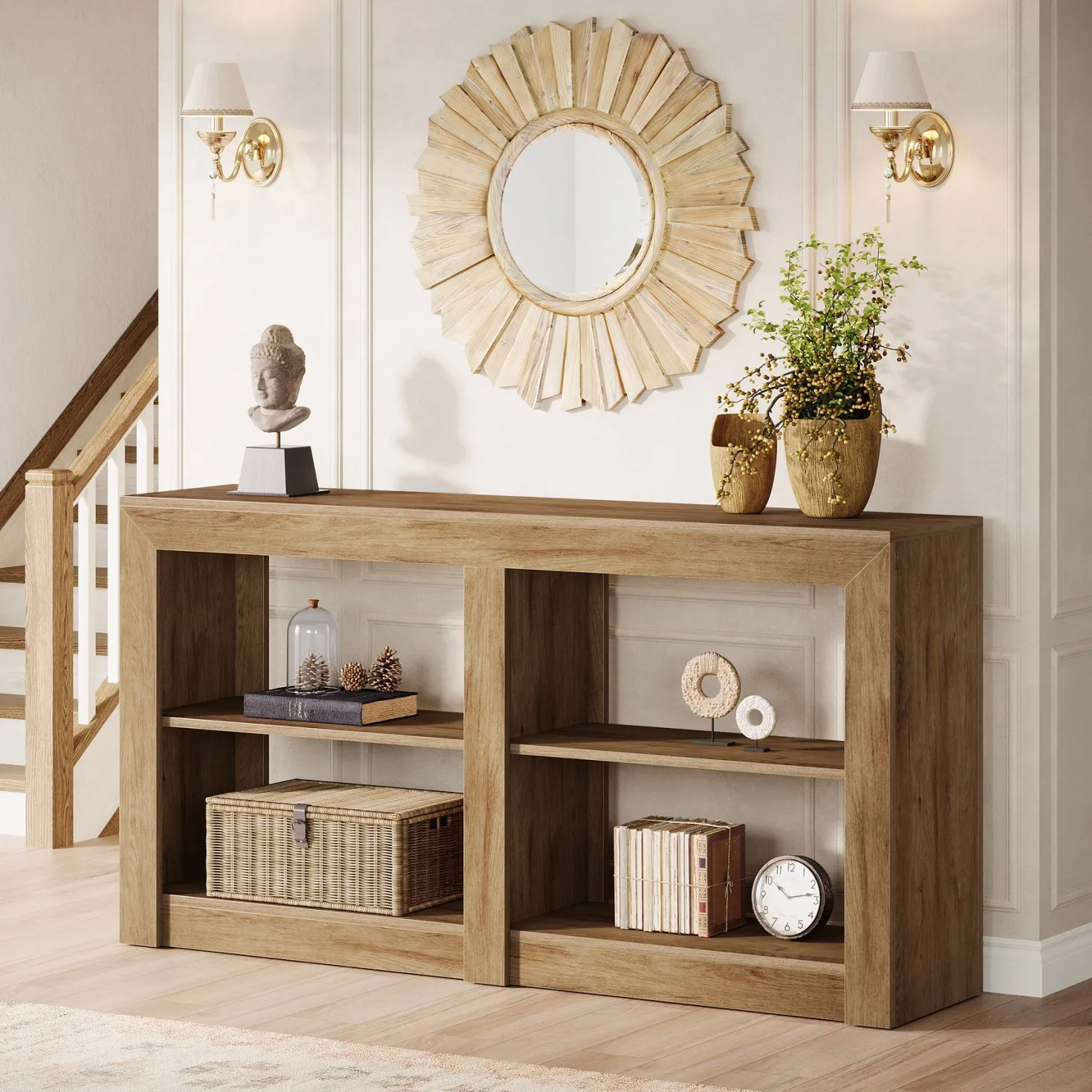 59" Console Table, 3-Tier Sofa Table Entryway Table with Storage