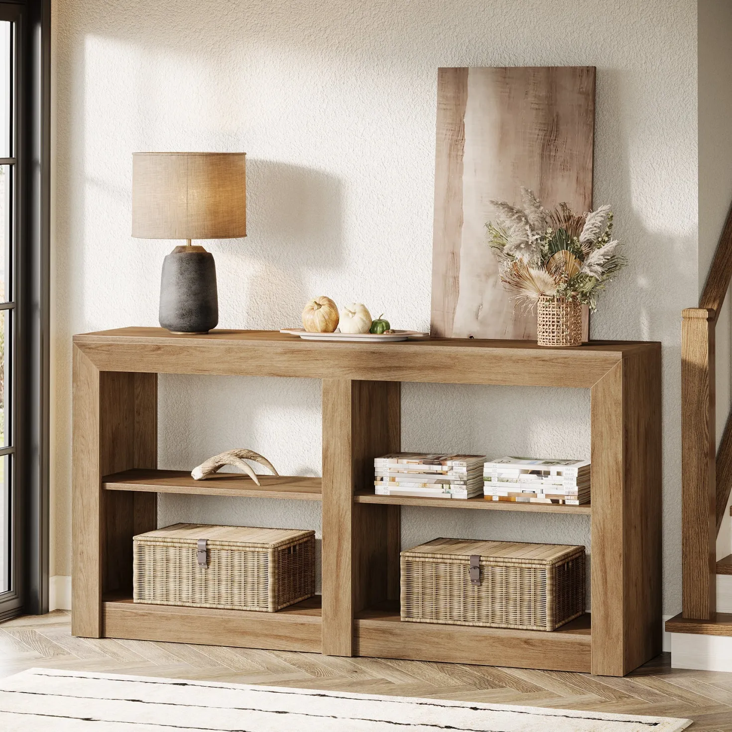 59" Console Table, 3-Tier Sofa Table Entryway Table with Storage