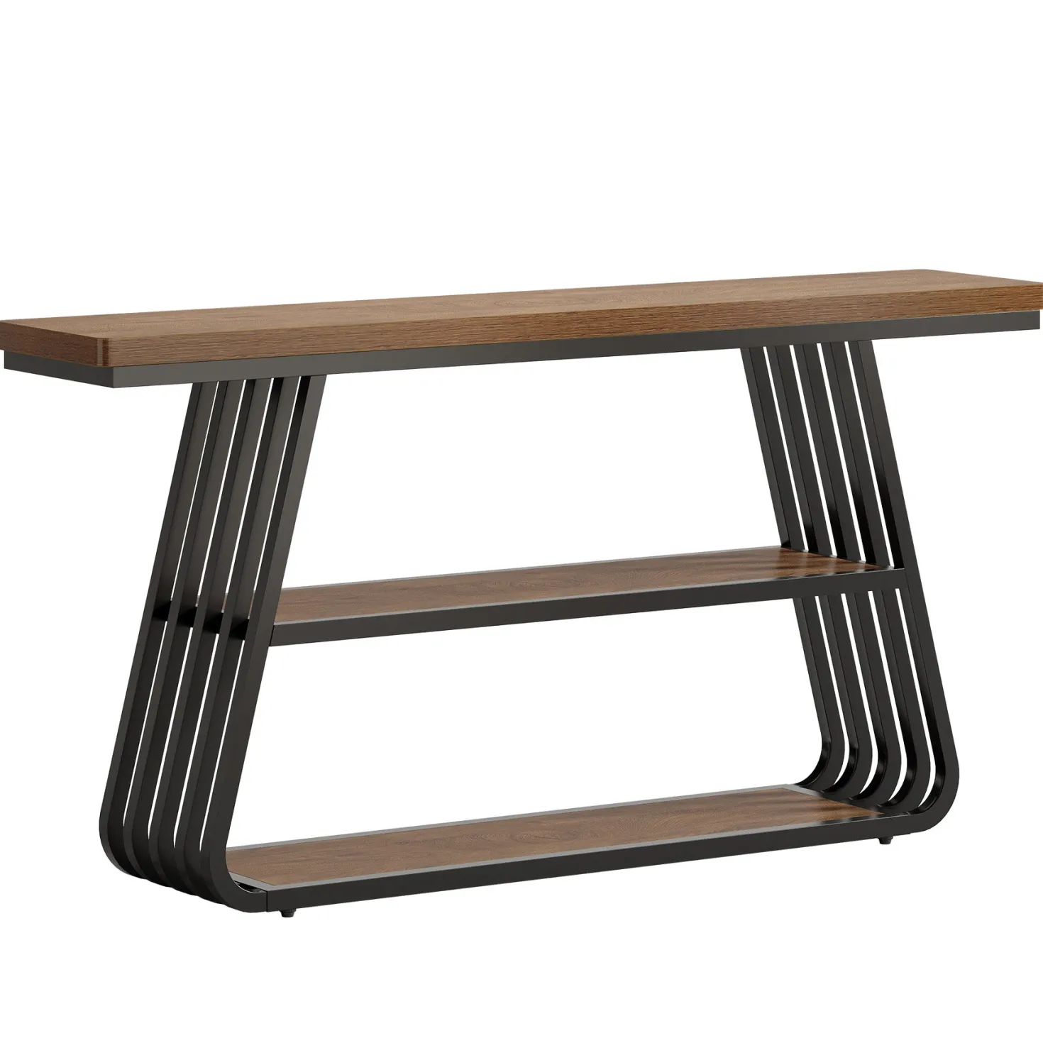 55" Console Table, 3-Tier Sofa Table With Iron Frame For Living Room