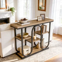 41.3" Console Table, 4-Tier Sofa Table Entryway Table with Open Shelves