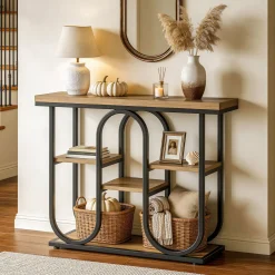 41.3" Console Table, 4-Tier Sofa Table Entryway Table with Open Shelves