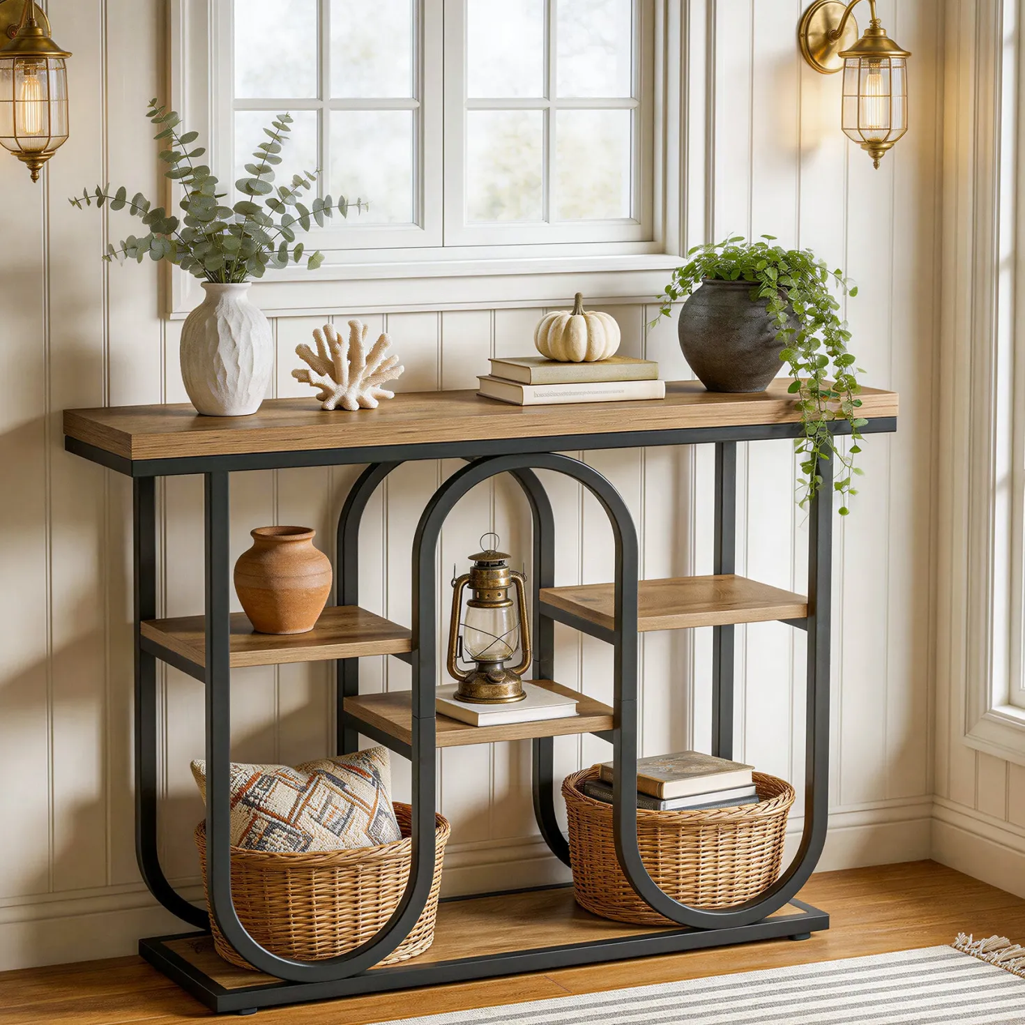 41.3" Console Table, 4-Tier Sofa Table Entryway Table with Open Shelves