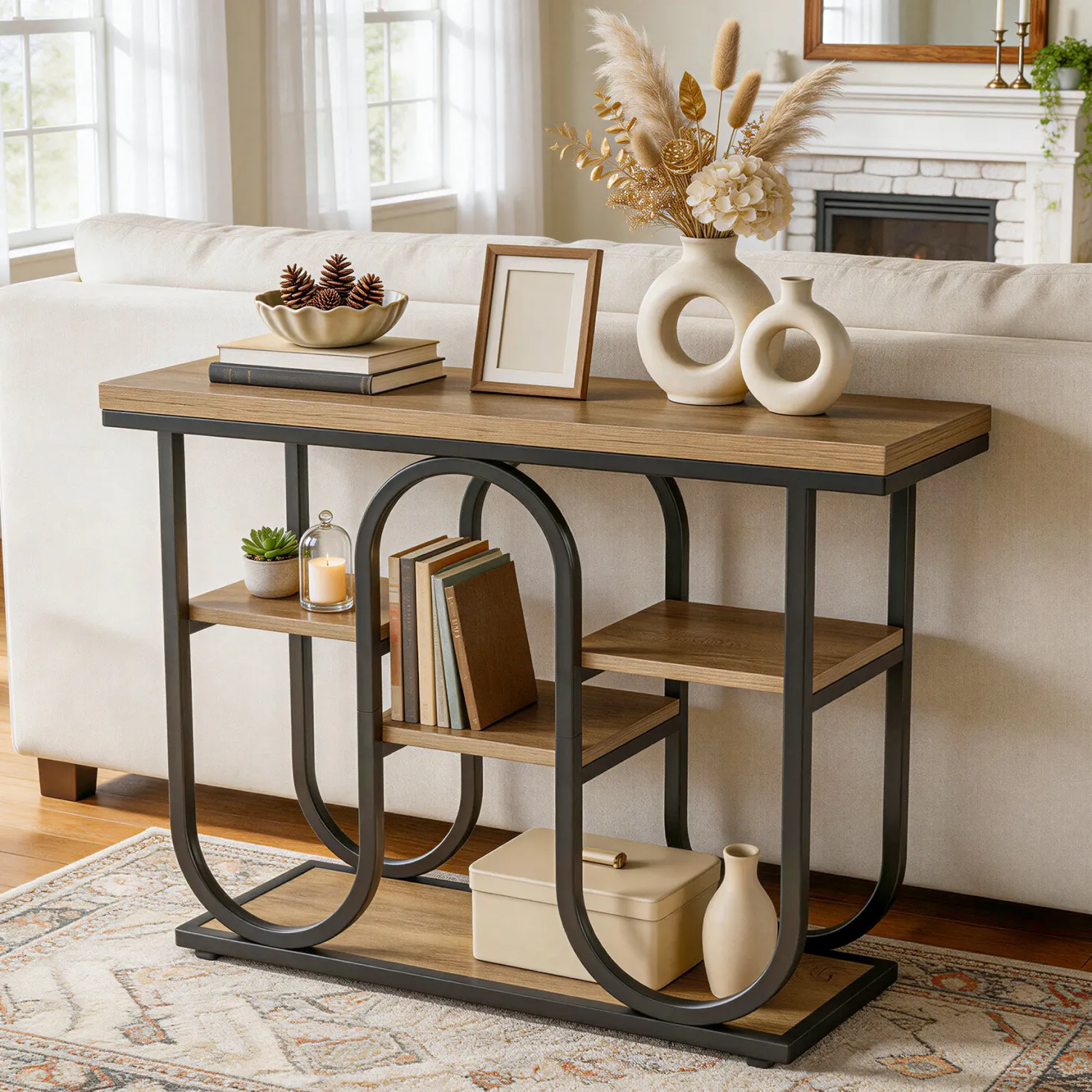 41.3" Console Table, 4-Tier Sofa Table Entryway Table with Open Shelves