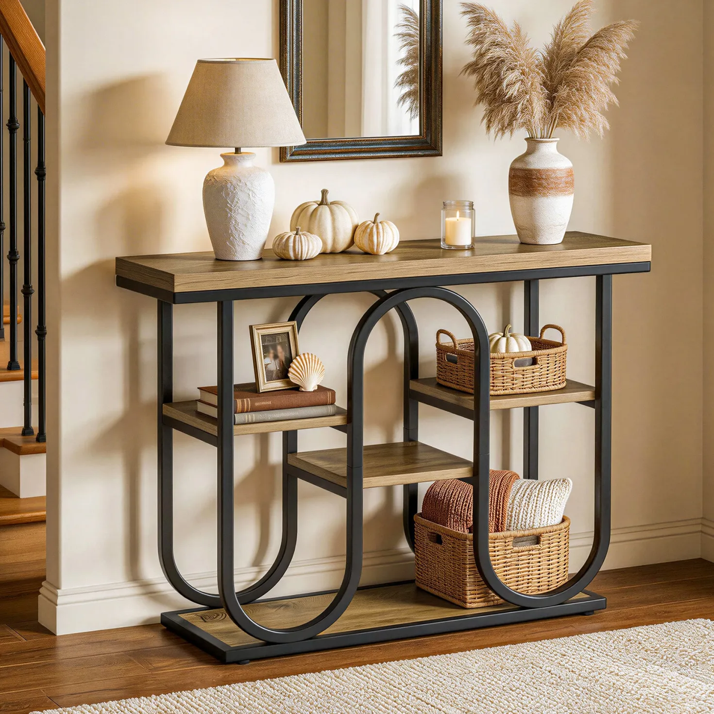 41.3" Console Table, 4-Tier Sofa Table Entryway Table with Open Shelves
