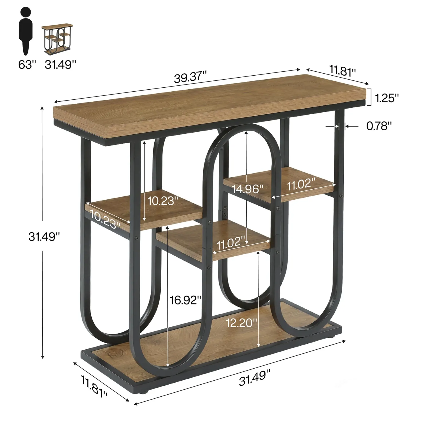 41.3" Console Table, 4-Tier Sofa Table Entryway Table with Open Shelves