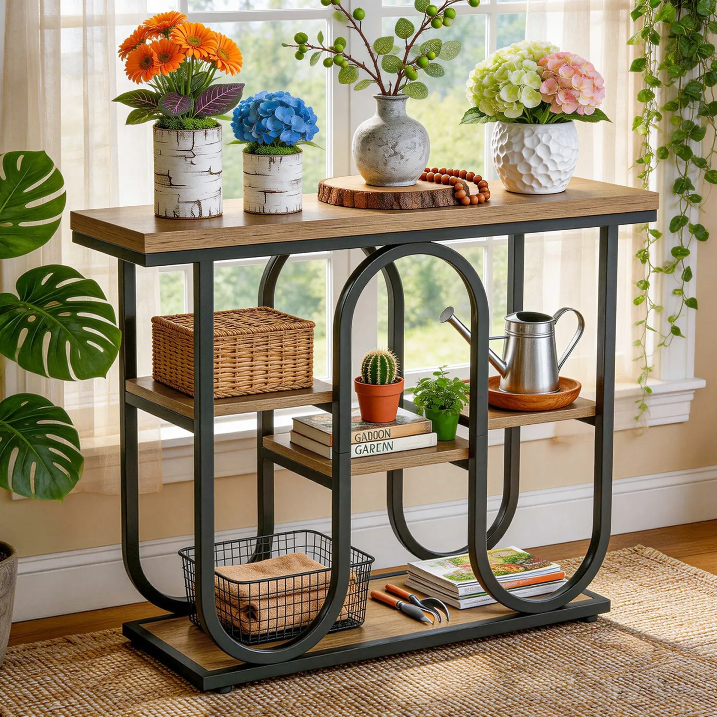 41.3" Console Table, 4-Tier Sofa Table Entryway Table with Open Shelves