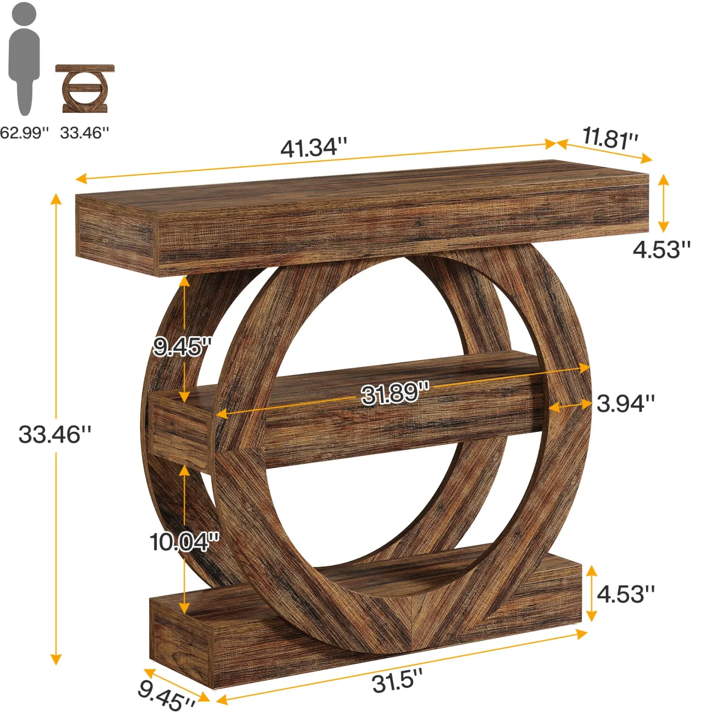 41.3" Console Table, 3-Tier Sofa Hallway Table with Storage Shelves