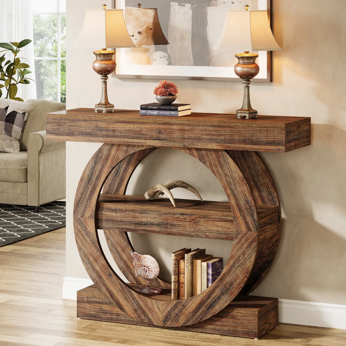 41.3" Console Table, 3-Tier Sofa Hallway Table with Storage Shelves