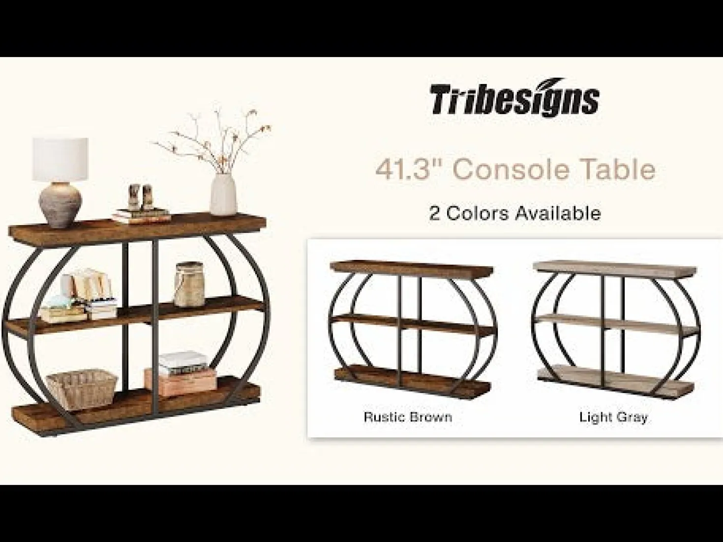 41" Console Table, 3-Tier Sofa Entryway Table with Storage Shelves