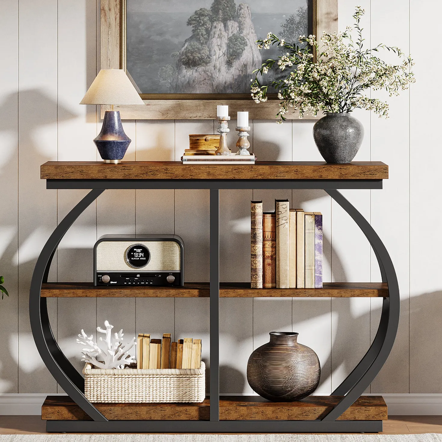 41" Console Table, 3-Tier Sofa Entryway Table with Storage Shelves