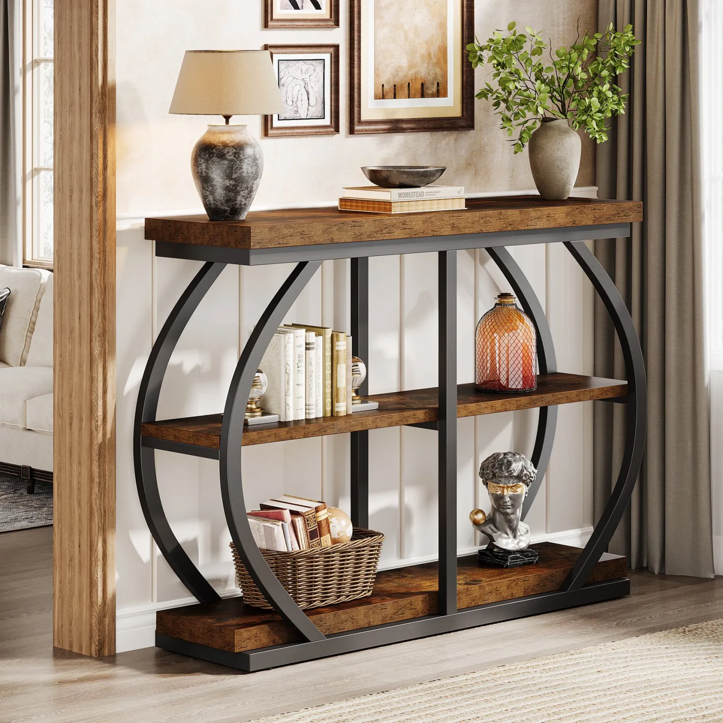 41" Console Table, 3-Tier Sofa Entryway Table with Storage Shelves