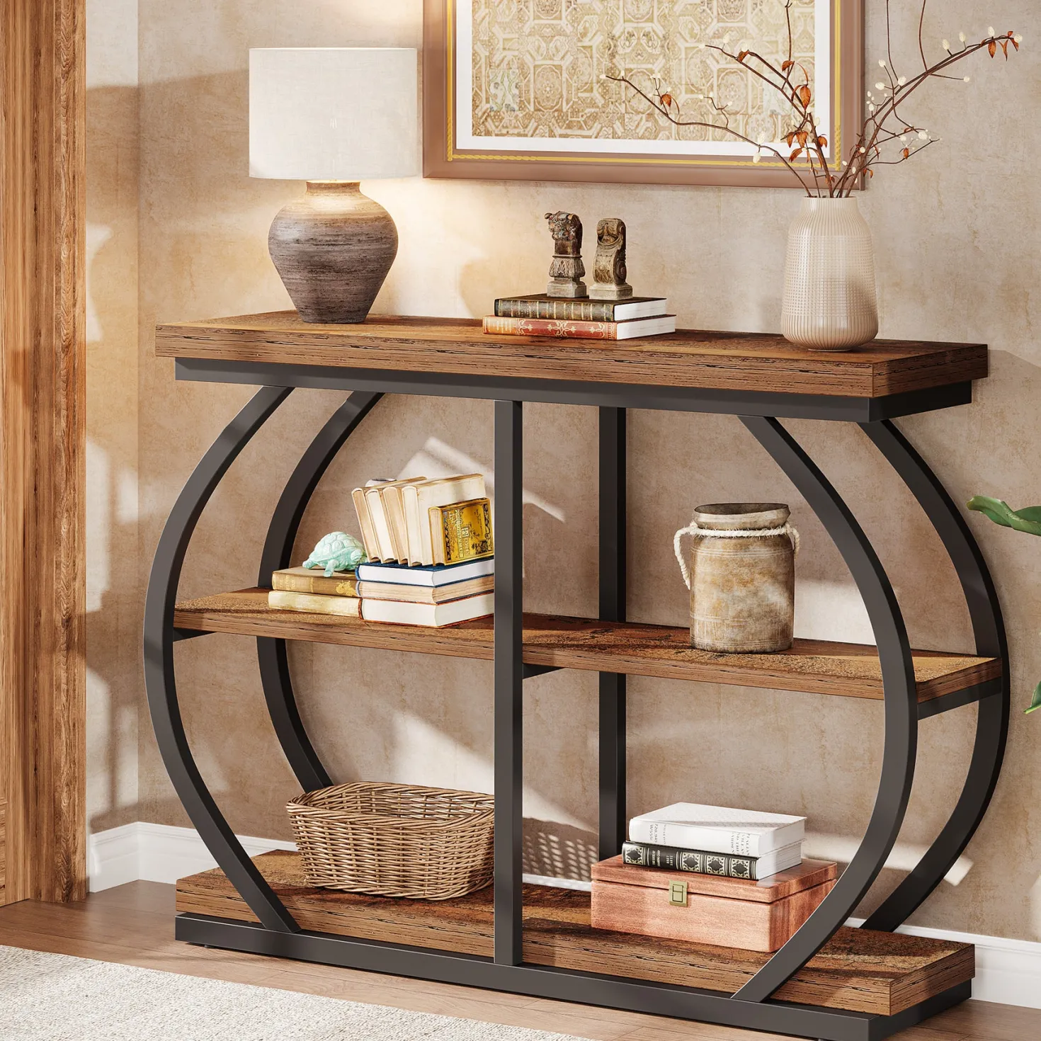 41" Console Table, 3-Tier Sofa Entryway Table with Storage Shelves