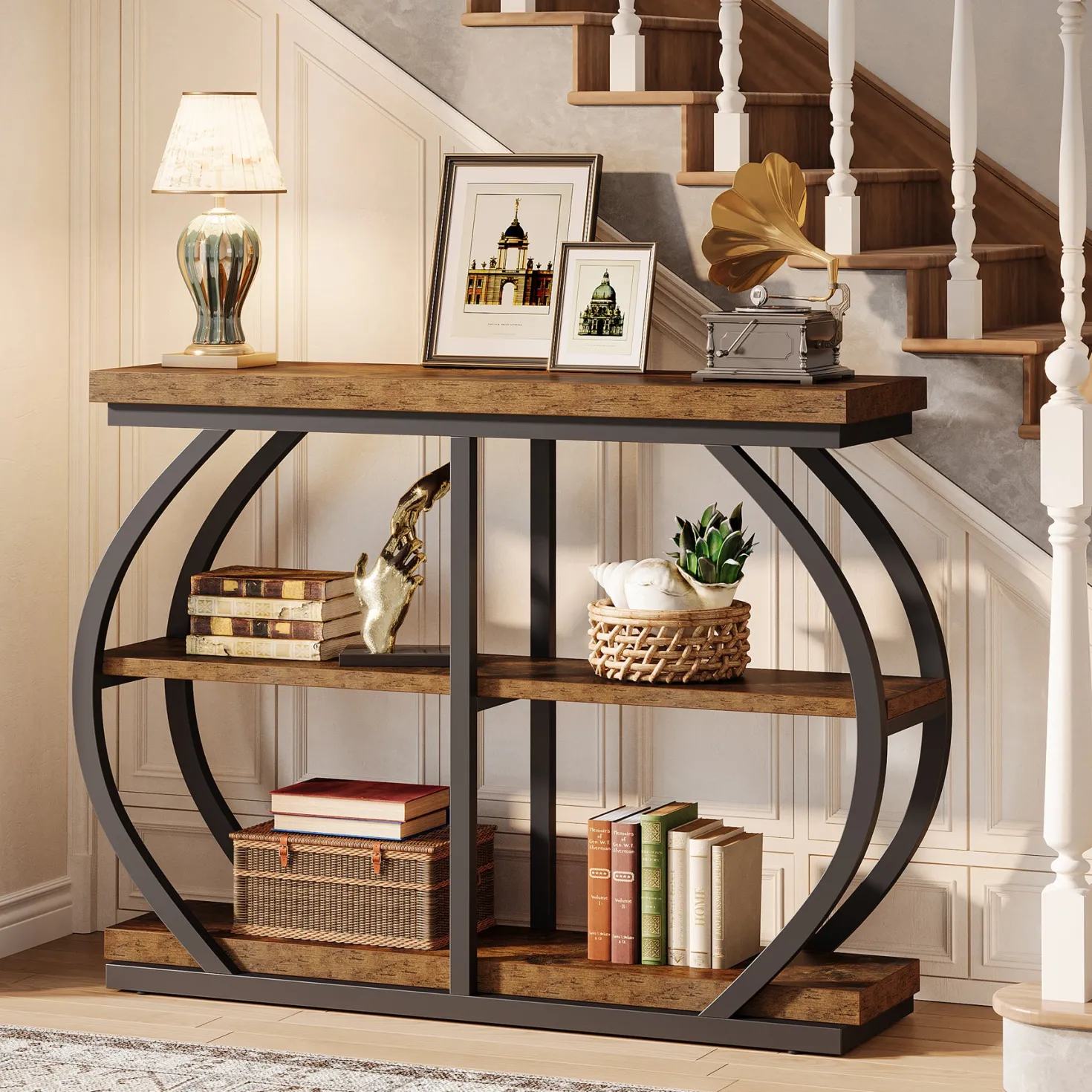 41" Console Table, 3-Tier Sofa Entryway Table with Storage Shelves