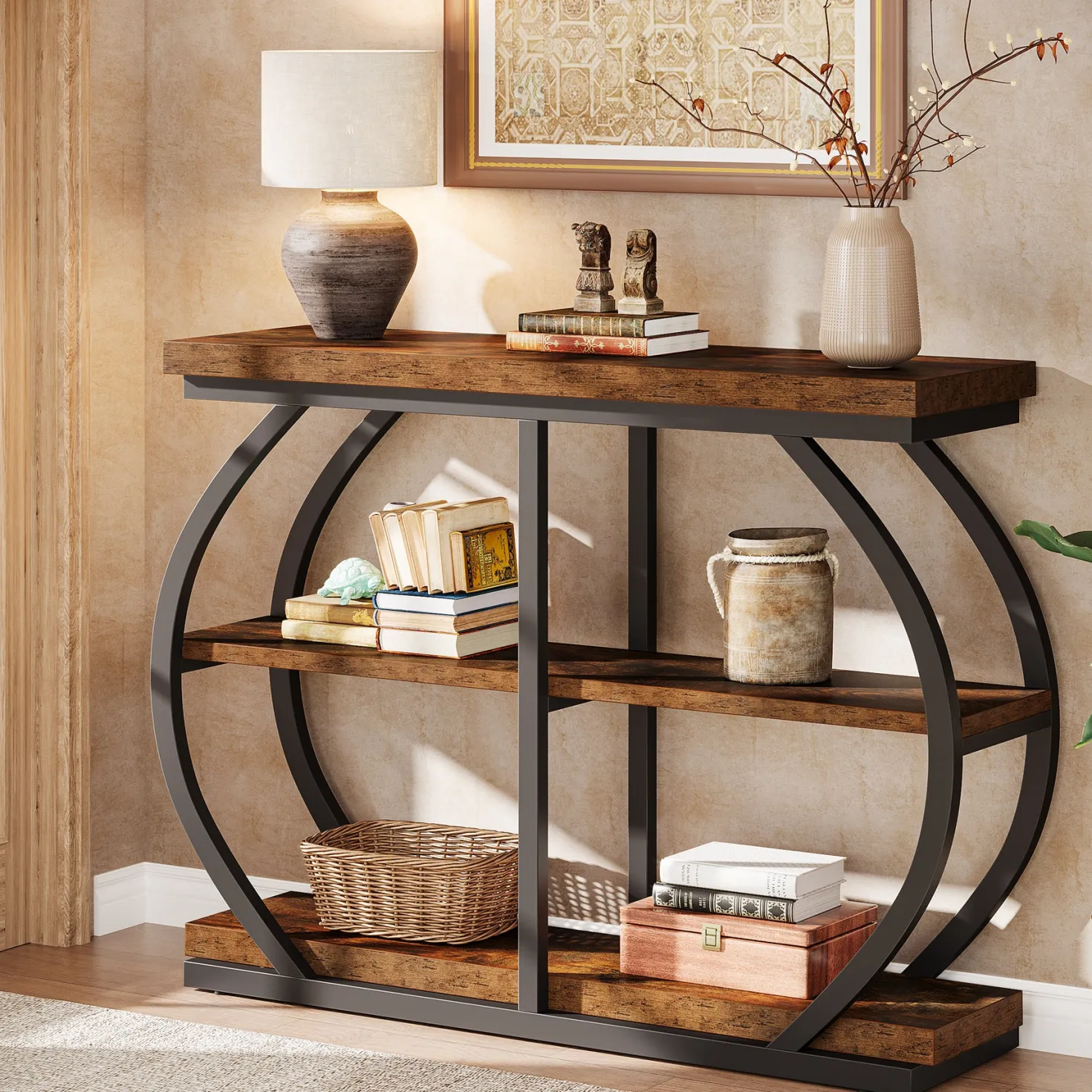 41" Console Table, 3-Tier Sofa Entryway Table with Storage Shelves