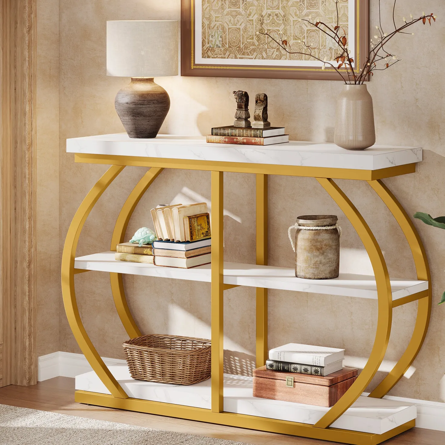 41" Console Table, 3-Tier Sofa Entryway Table with Storage Shelves