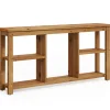 63" Console Table, 3-Tier Solid Wood Sofa Table with 6 Storage Cubes
