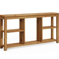 63" Console Table, 3-Tier Solid Wood Sofa Table with 6 Storage Cubes