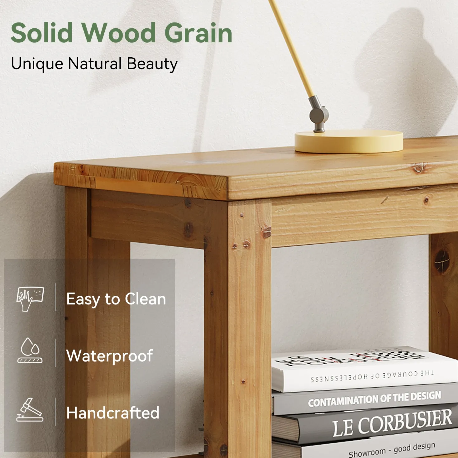 63" Console Table, 3-Tier Solid Wood Sofa Table with 6 Storage Cubes