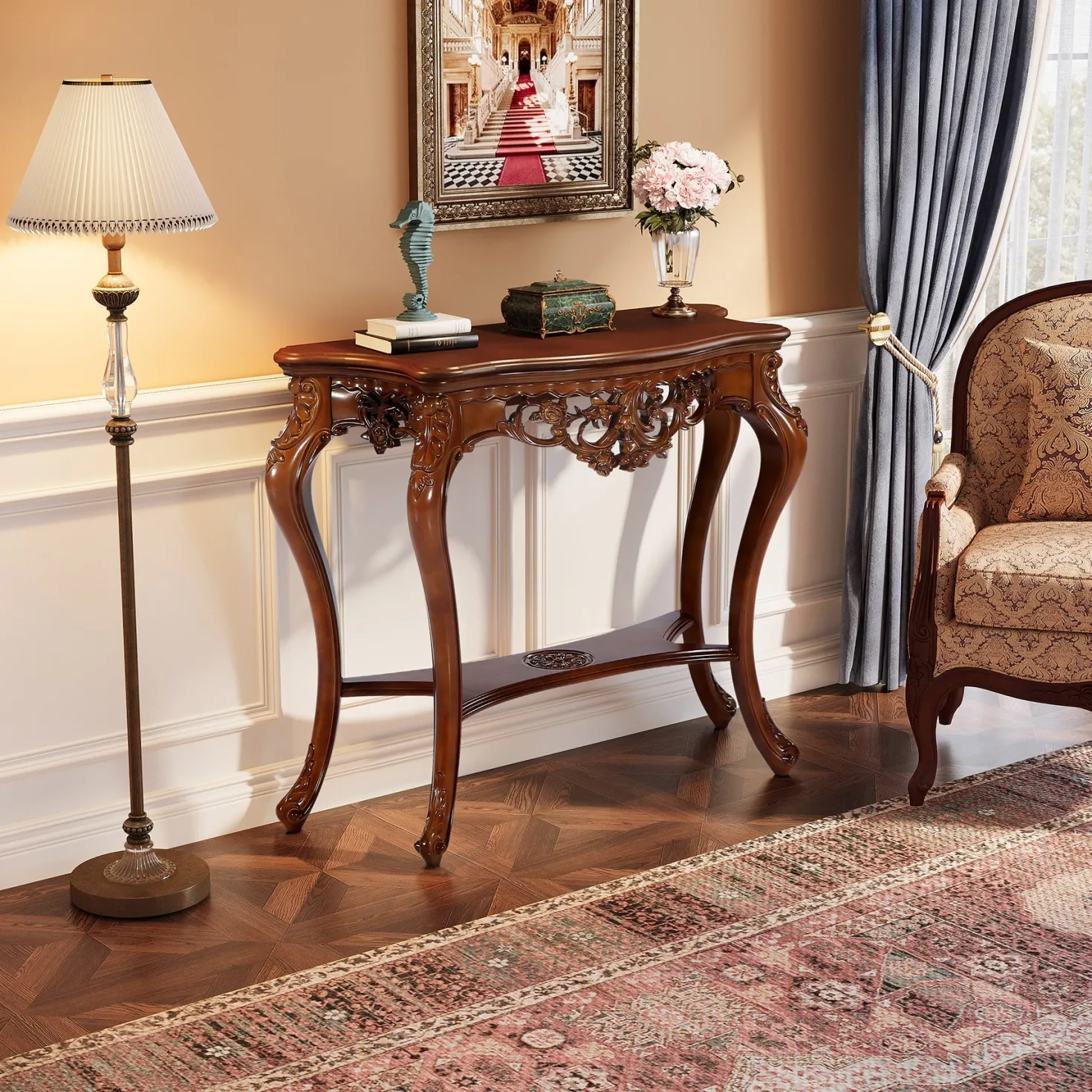 37.6" Console Table, Two-Tier Elegant Entryway Hallway Table