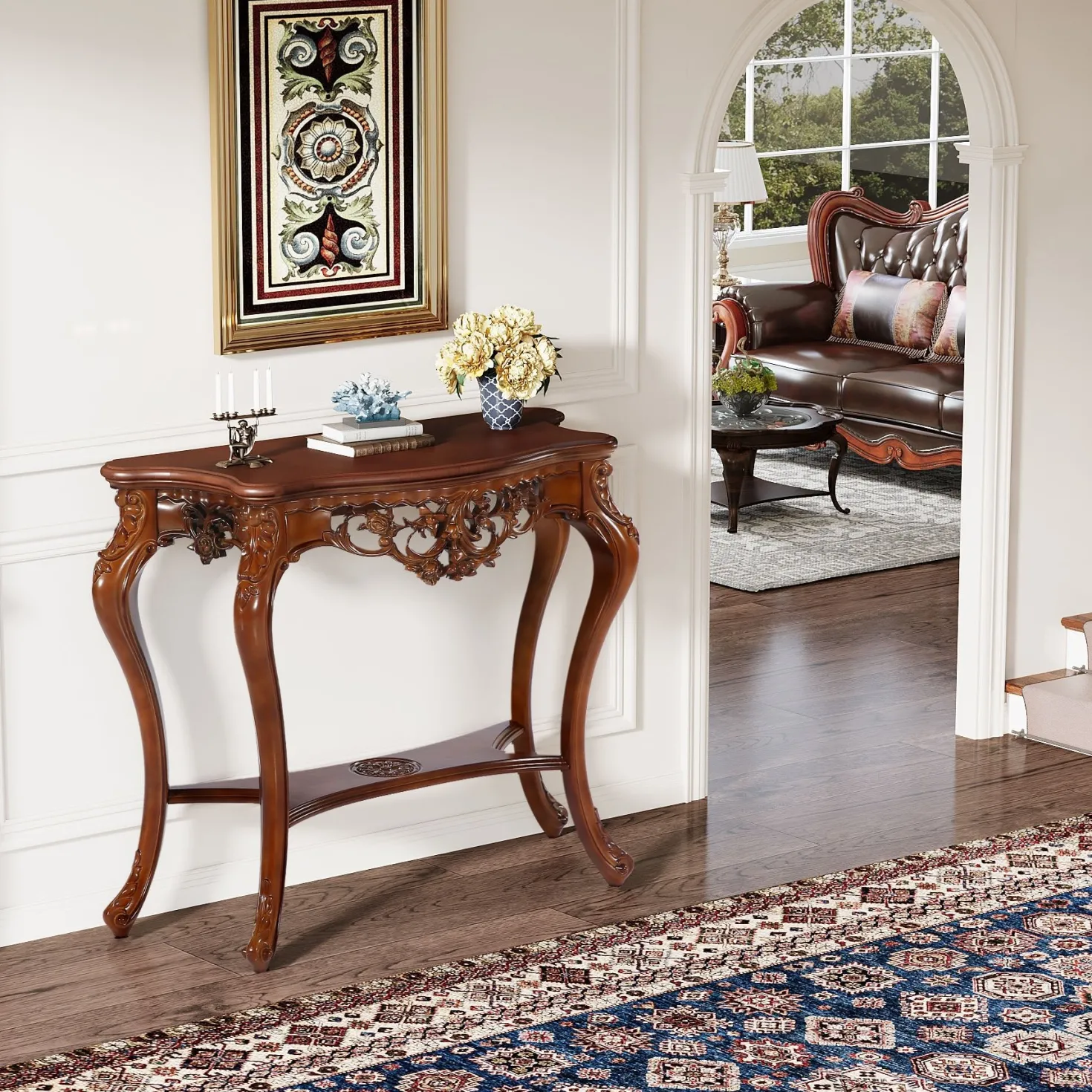37.6" Console Table, Two-Tier Elegant Entryway Hallway Table
