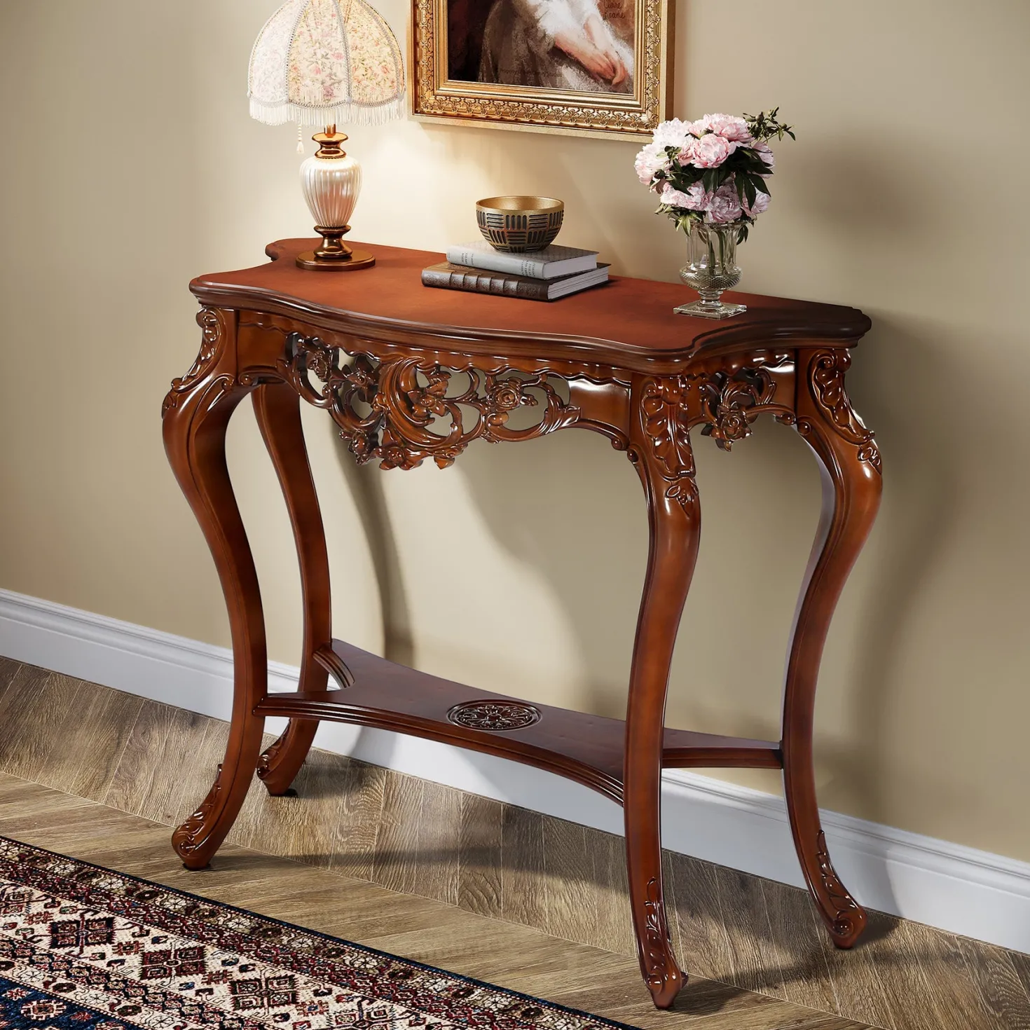 37.6" Console Table, Two-Tier Elegant Entryway Hallway Table