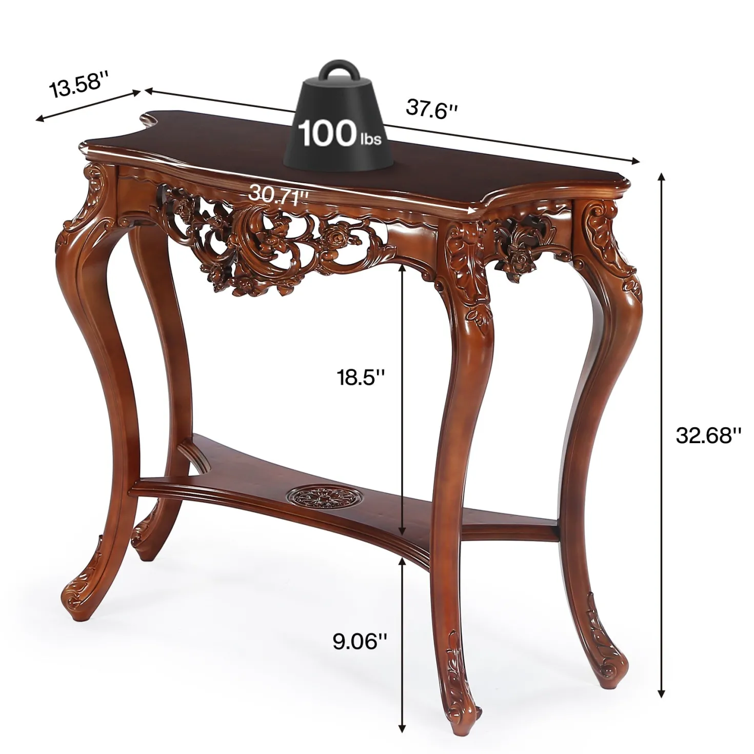 37.6" Console Table, Two-Tier Elegant Entryway Hallway Table