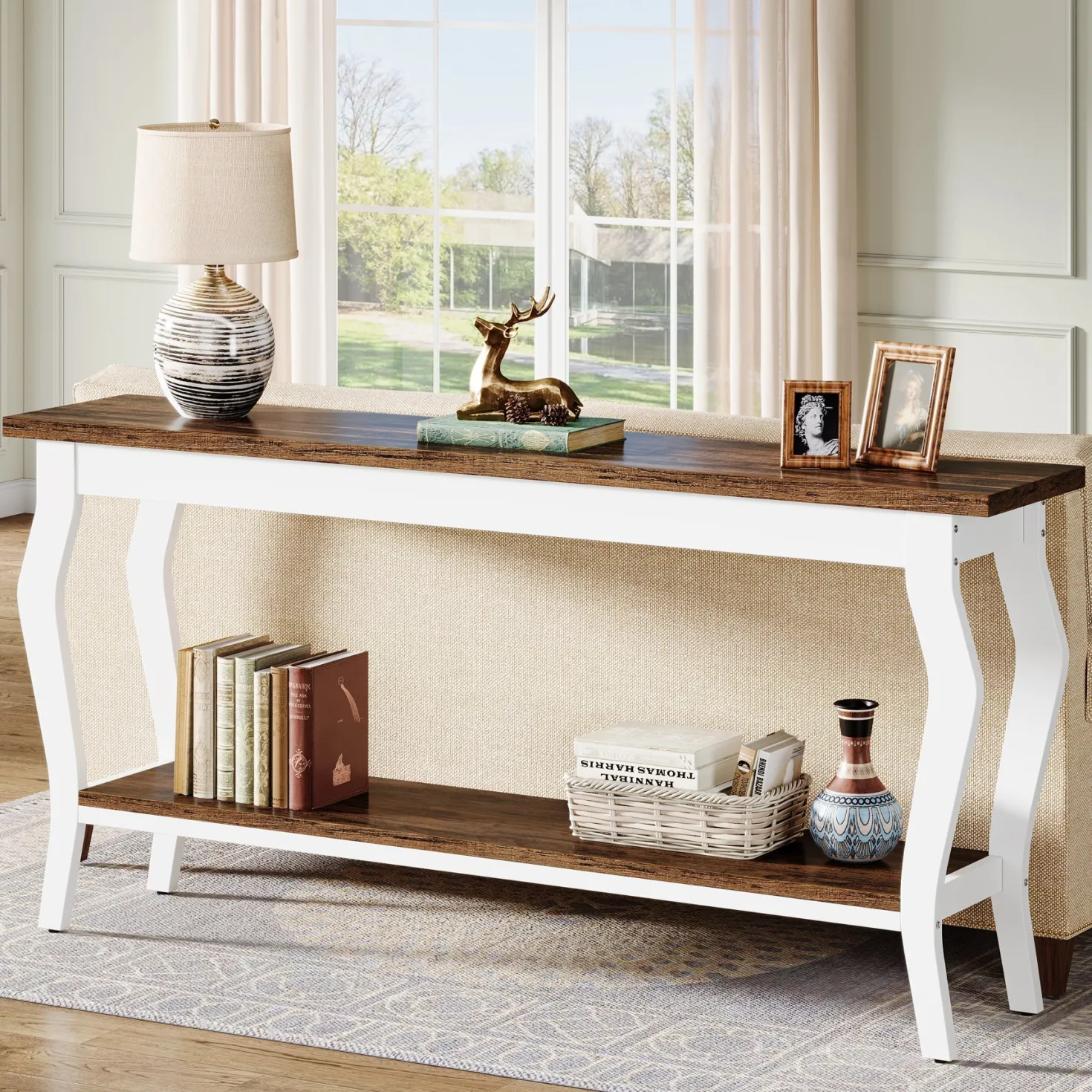 70.9" Console Table, Vintage Sofa Table with 2-Tier Storage