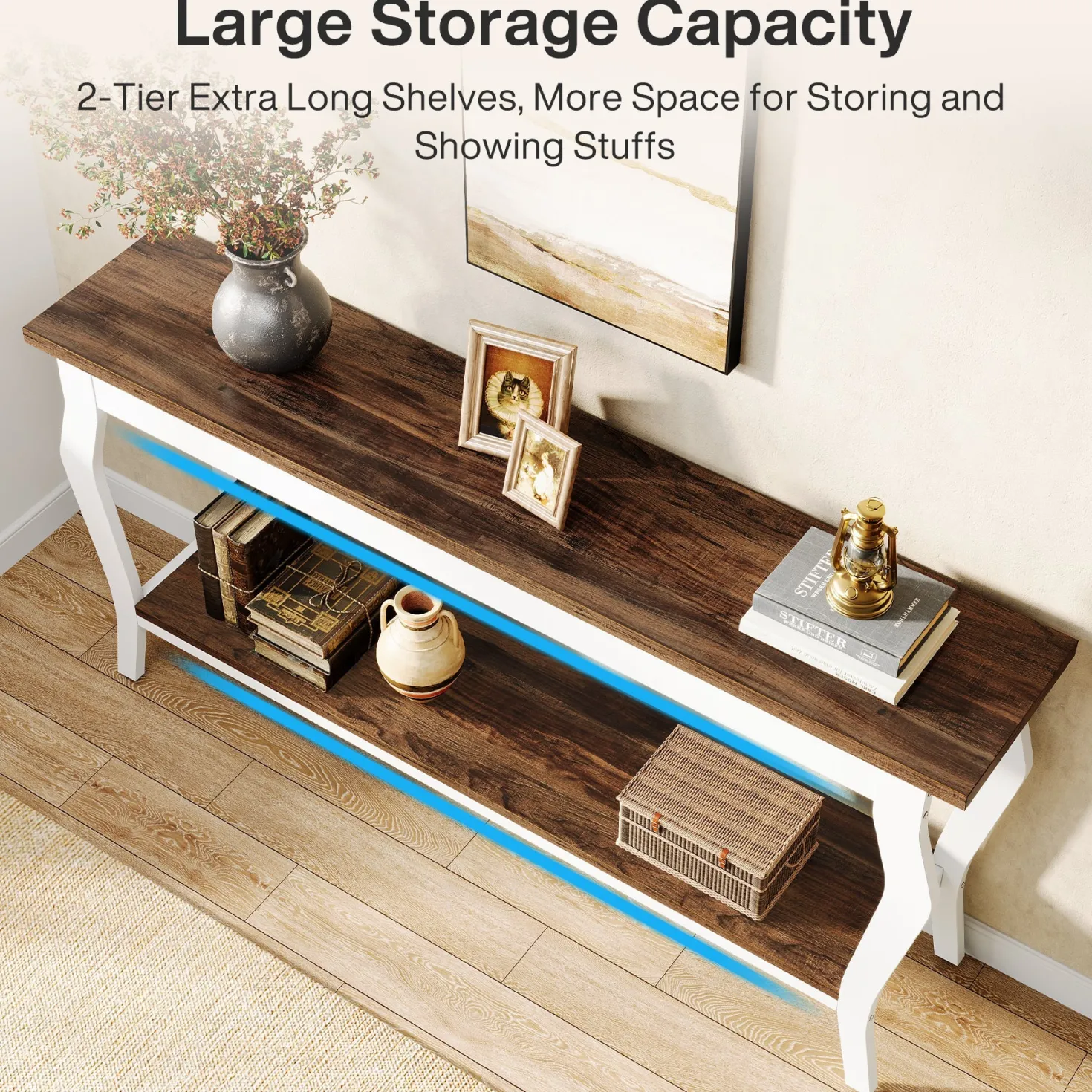 70.9" Console Table, Vintage Sofa Table with 2-Tier Storage