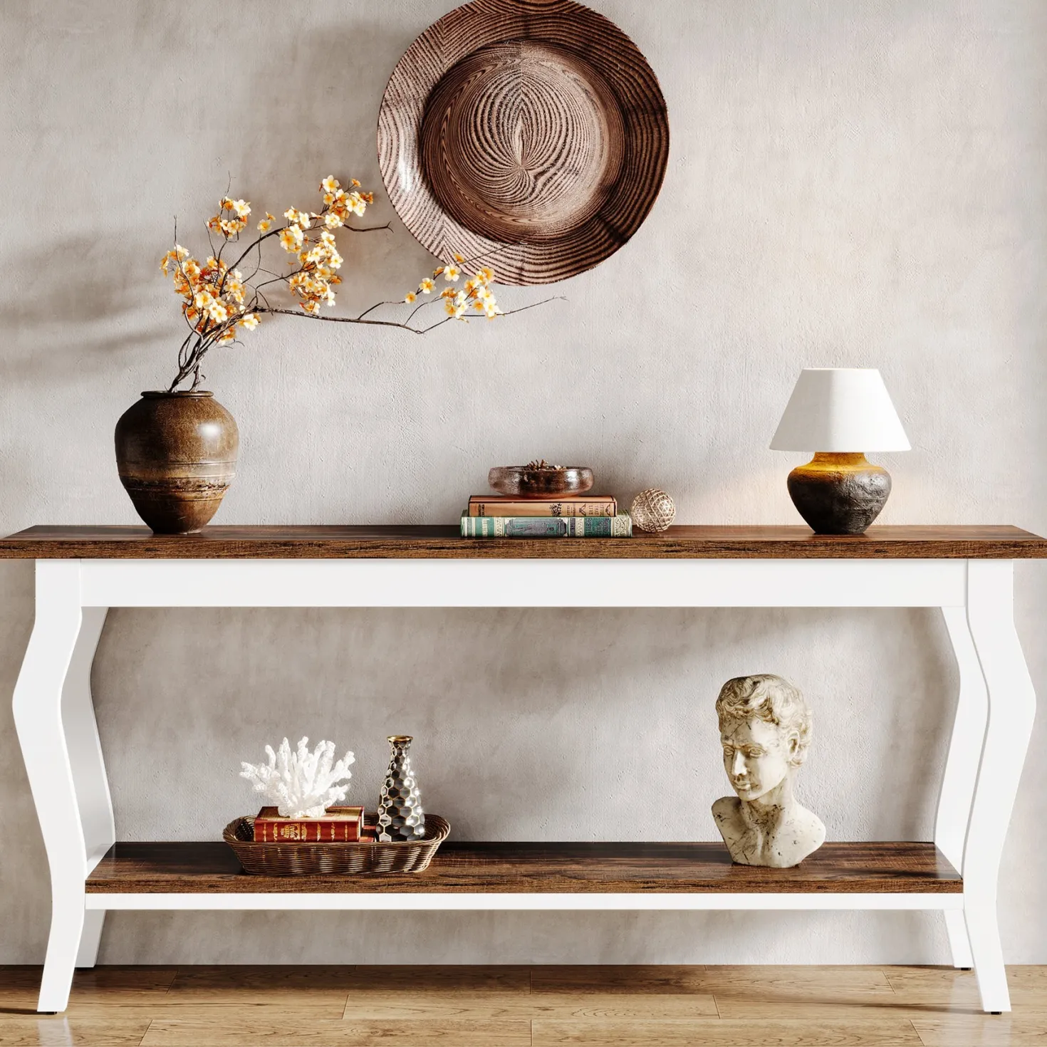 70.9" Console Table, Vintage Sofa Table with 2-Tier Storage