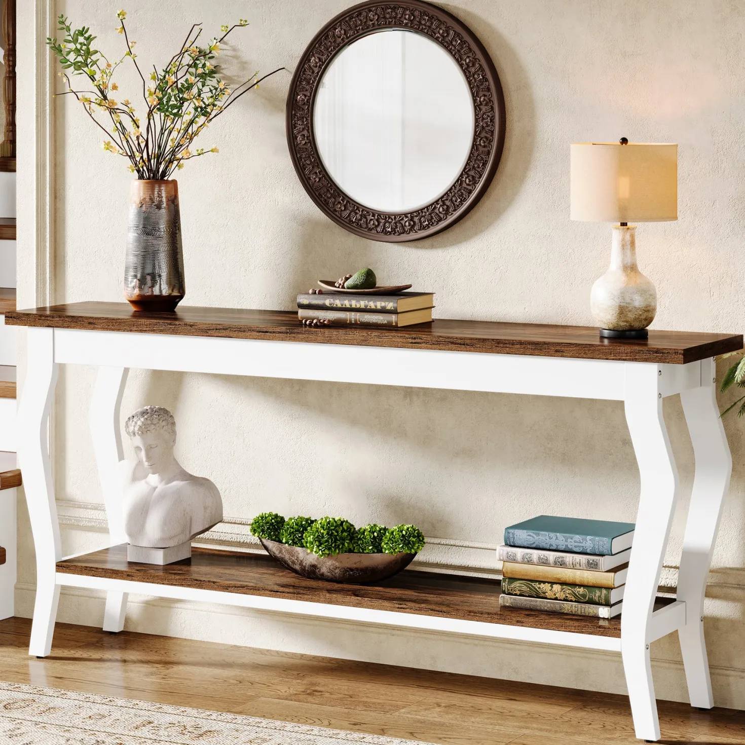 70.9" Console Table, Vintage Sofa Table with 2-Tier Storage