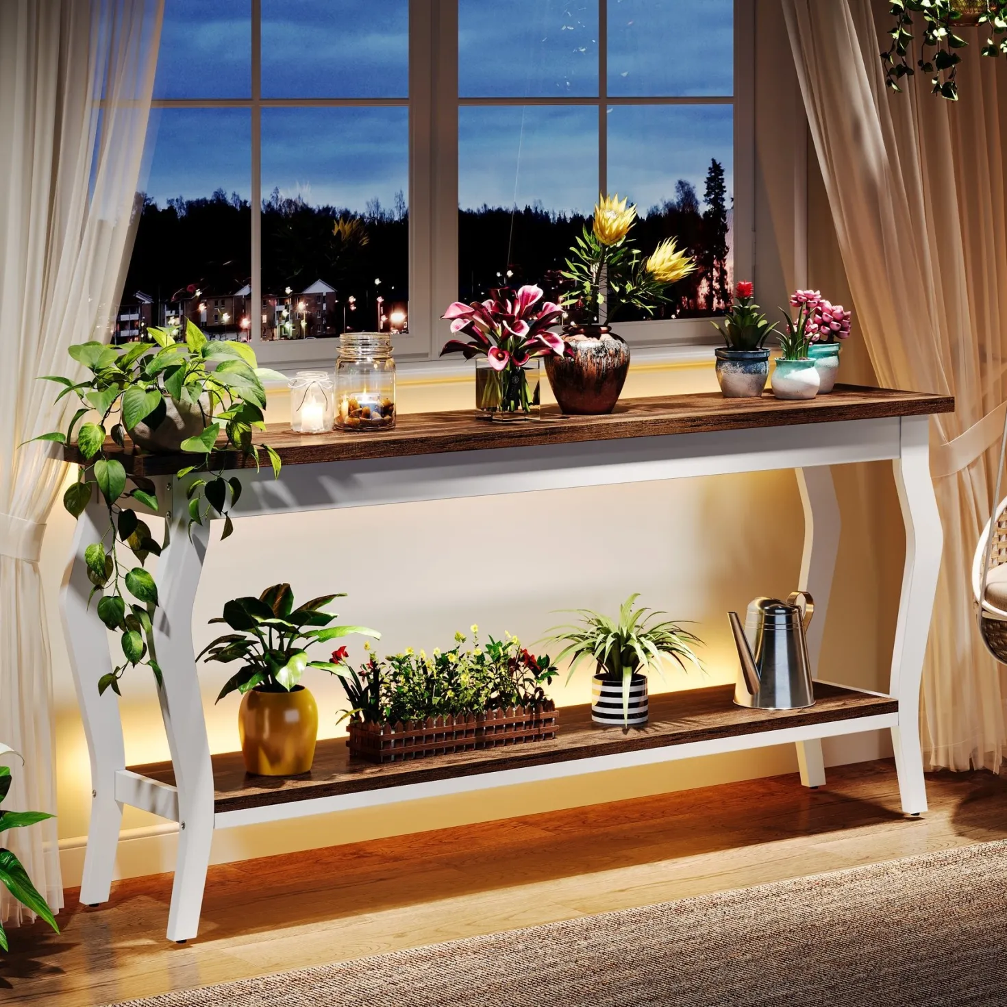 70.9" Console Table, Vintage Sofa Table with 2-Tier Storage