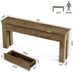 63" Console Table with 2 Drawers, Farmhouse Entryway Sofa Table Behind Couch