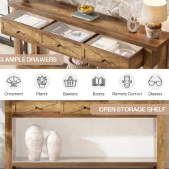 70.9” Console Table with 3 Drawers, Narrow Entryway Table with Storage Shelf