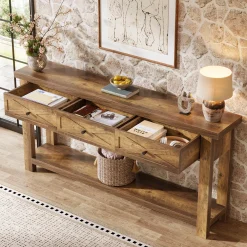 70.9” Console Table with 3 Drawers, Narrow Entryway Table with Storage Shelf