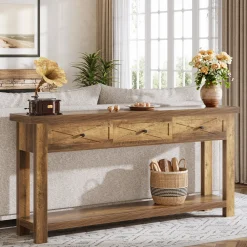 70.9” Console Table with 3 Drawers, Narrow Entryway Table with Storage Shelf