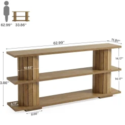 63" Console Table with Storage Shelves, Long Narrow Entryway Sofa Table with 3-Tier Shelving