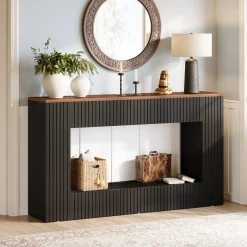 55" Console Table, Wood Entryway Table Sofa Table with Storage