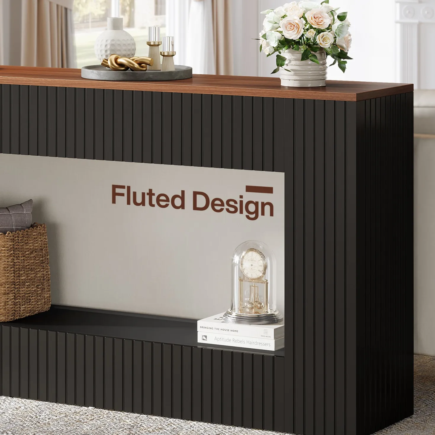 55" Console Table, Wood Entryway Table Sofa Table with Storage