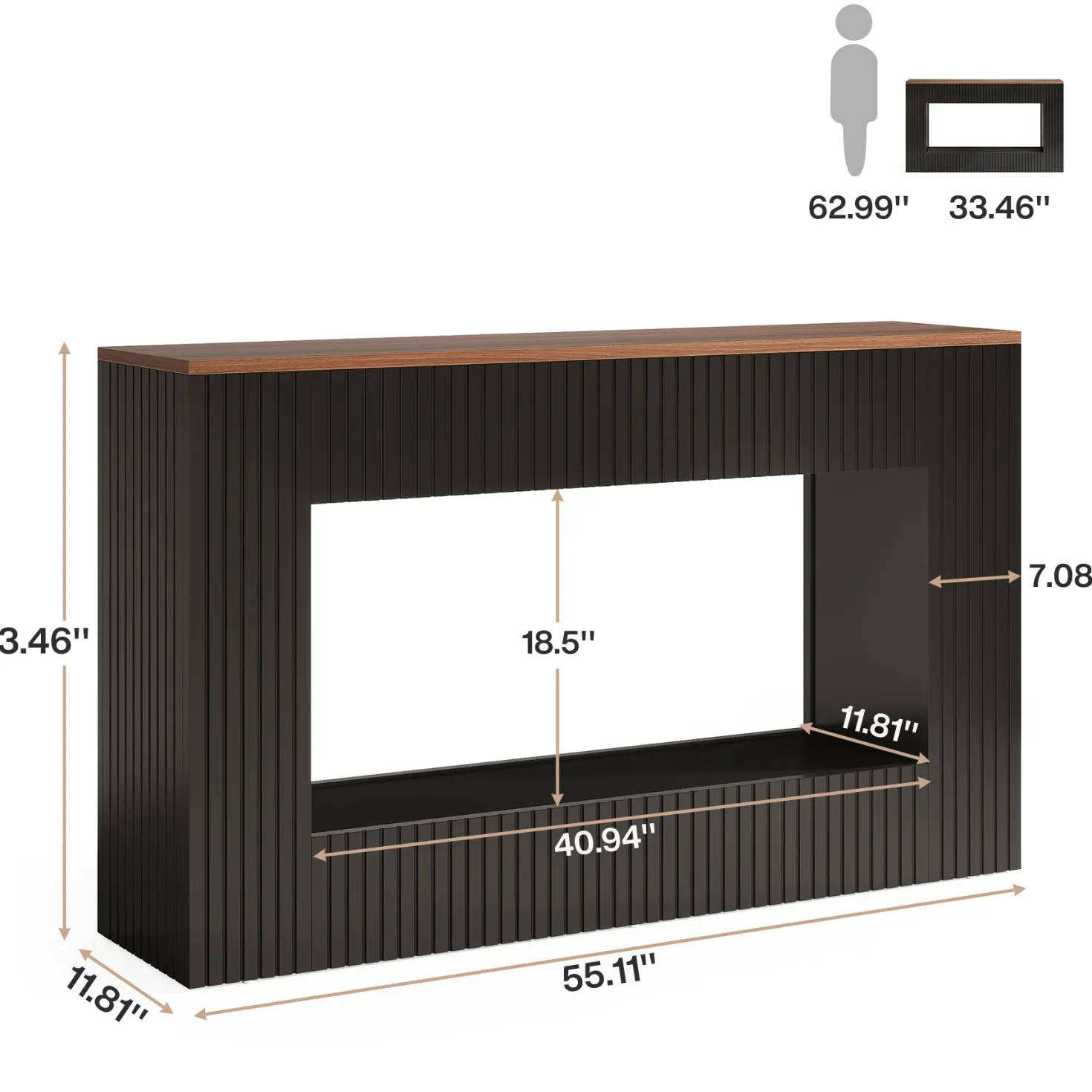 55" Console Table, Wood Entryway Table Sofa Table with Storage