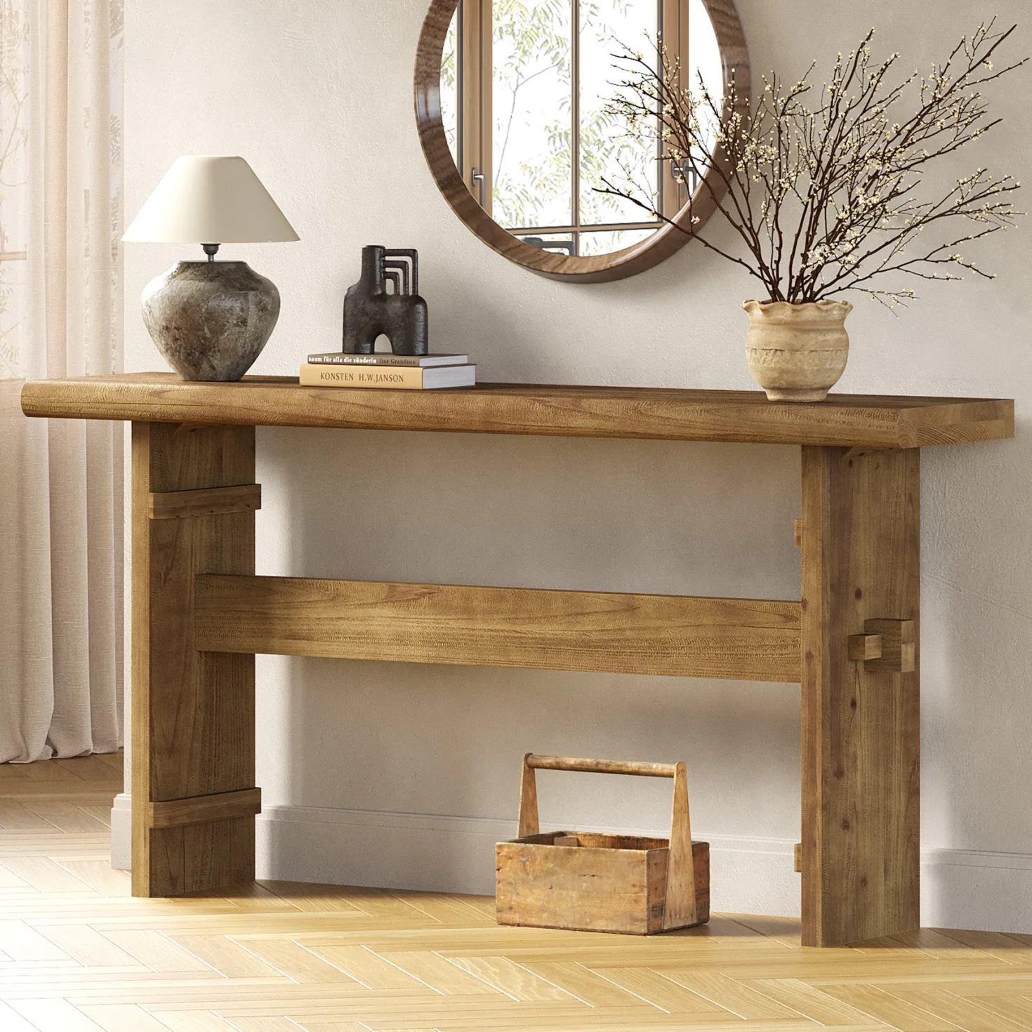 63" Console Table, Wood Entryway Table Sofa Table Behind Couch