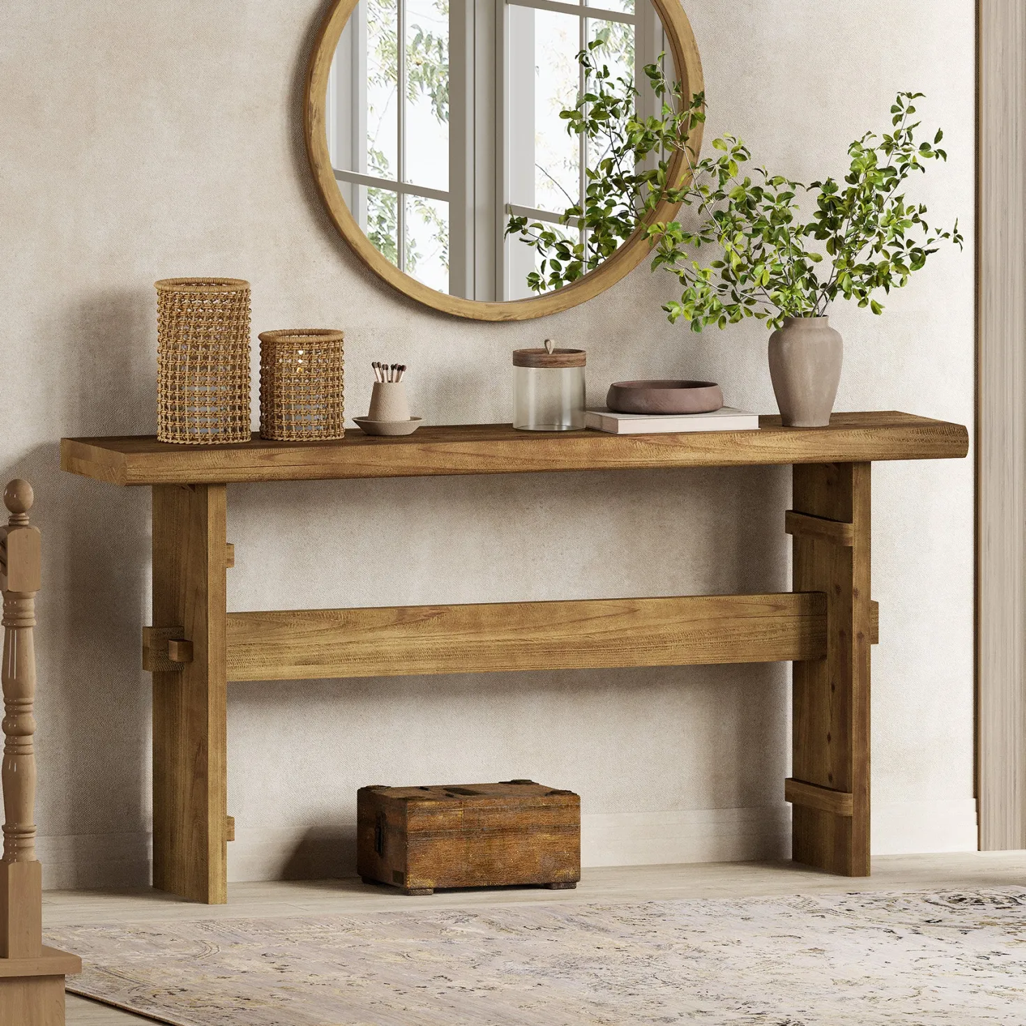 63" Console Table, Wood Entryway Table Sofa Table Behind Couch