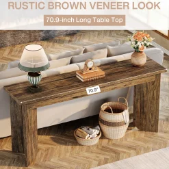 70.9" Console Table, Wood Sofa Table Hallway Table with Double Pedestal