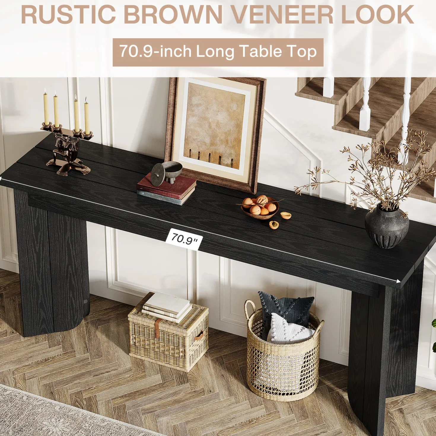 70.9" Console Table, Wood Sofa Table Hallway Table with Double Pedestal