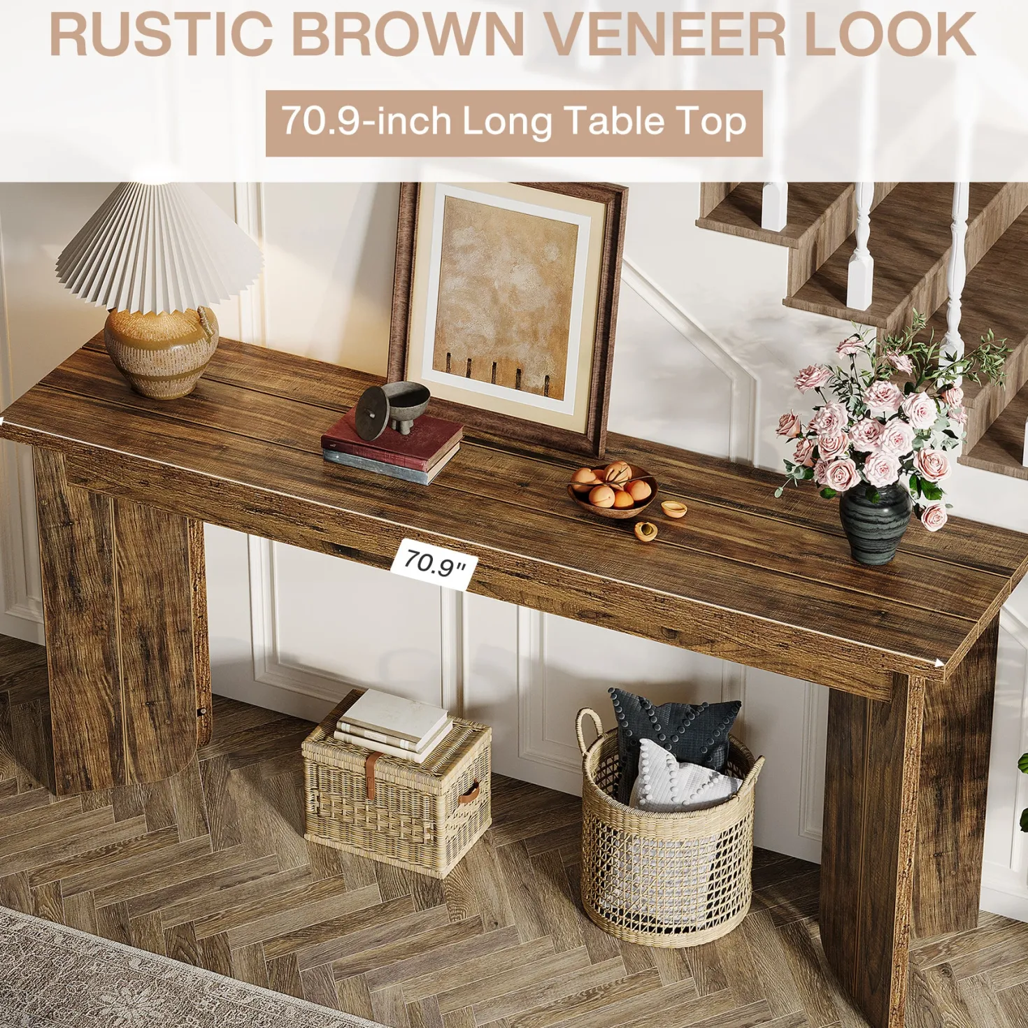 70.9" Console Table, Wood Sofa Table Hallway Table with Double Pedestal