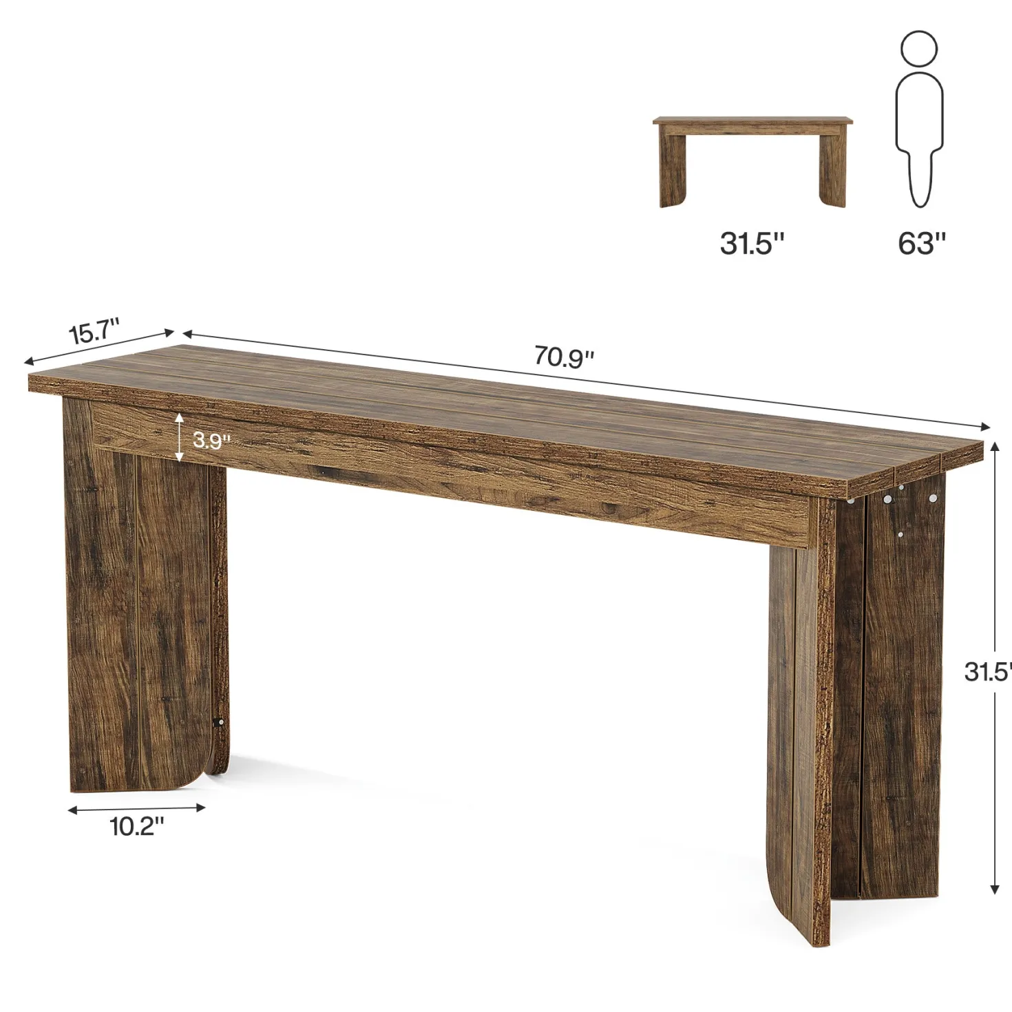 70.9" Console Table, Wood Sofa Table Hallway Table with Double Pedestal
