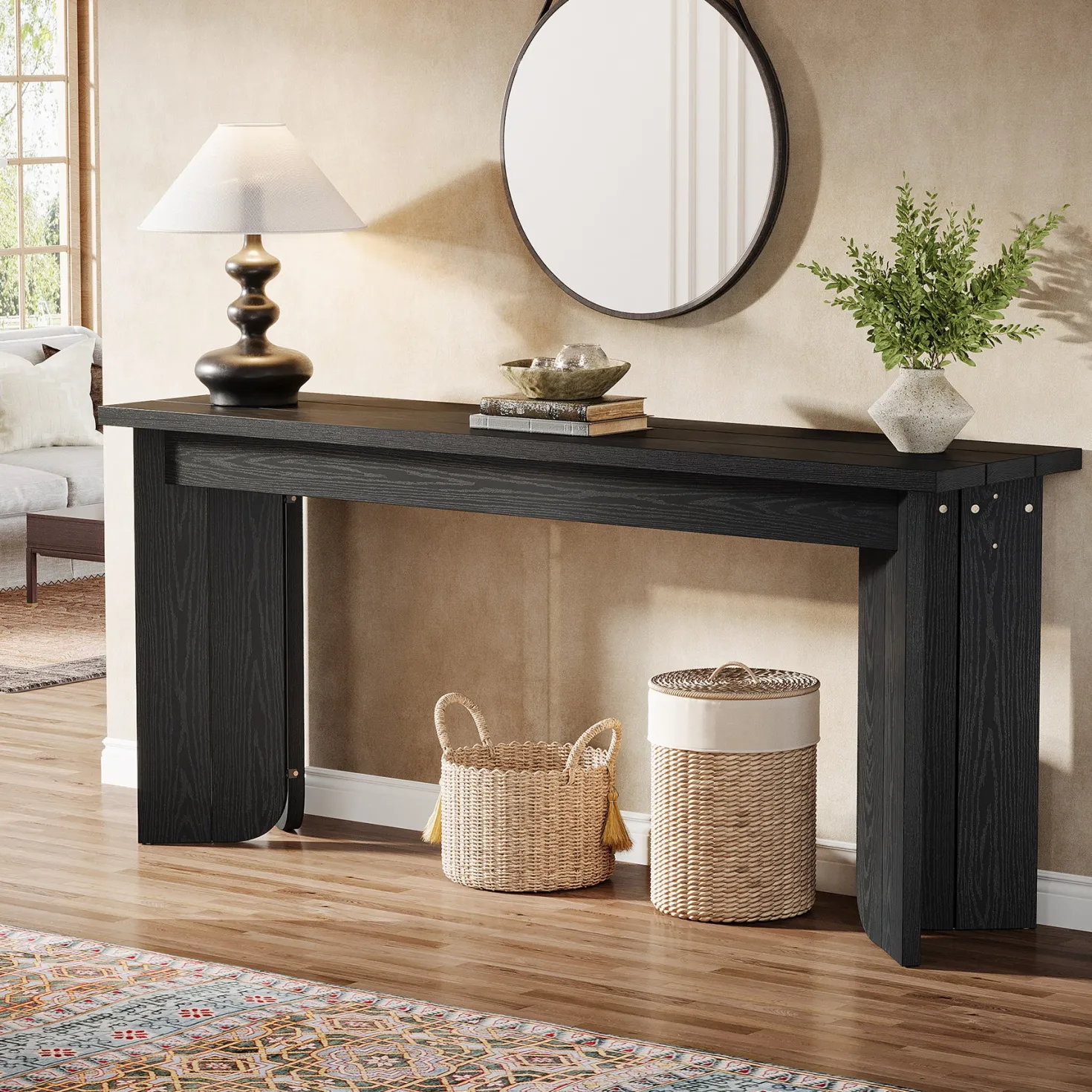 70.9" Console Table, Wood Sofa Table Hallway Table with Double Pedestal